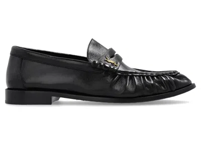 Pre-owned Saint Laurent Le Loafer Supple Shiny Leather (women's) Sneakers In Black