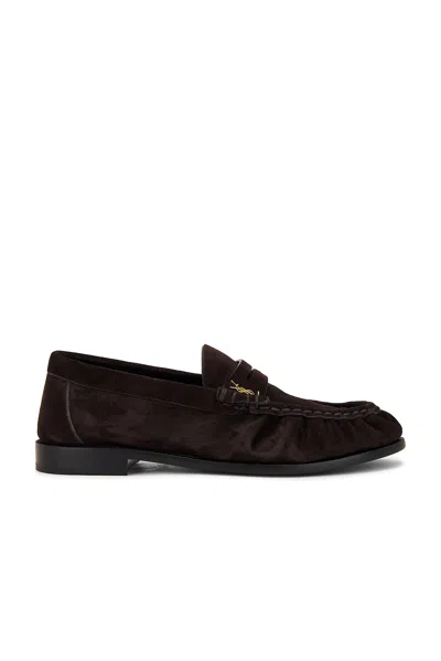 Saint Laurent Le Loafer Logo-embellished Suede Loafers In Brown