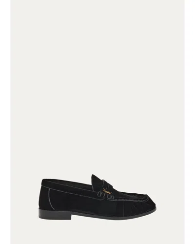 Saint Laurent Le Loafers In Velvet In Black