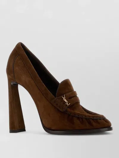 Saint Laurent Le Loafers Pumps Suede Finish Loafer Style In Brown