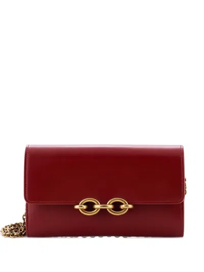 Pre-owned Saint Laurent Le Maillon Chain Wallet Leather Crossbody Bag In Red