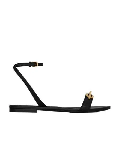 Saint Laurent Le Maillon Flat Sandals In Black