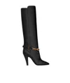 Saint Laurent Leather Boots With Gold Tone Chain Detail In Black
