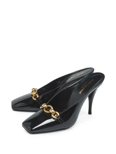 Pre-owned Saint Laurent Le Maillon Leather Heeled Mules In Black