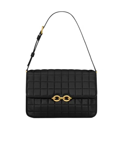 Saint Laurent Le Maillon Quilted Leather Shoulder Bag In Black