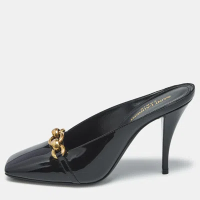 Pre-owned Saint Laurent Le Maillon Size 38.5 Black Patent Leather Mules