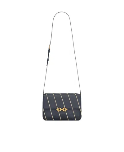Saint Laurent Le Maillon Striped Shoulder Bag In Black
