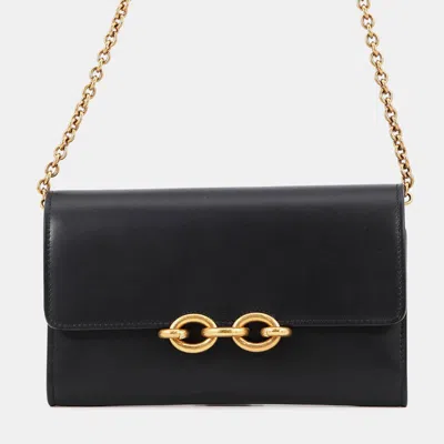 Pre-owned Saint Laurent Le Maillon Wallet Chain Wallet Black Leather