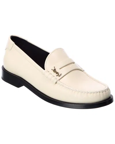 Saint Laurent Le Leather Ysl Penny Loafers In Cream
