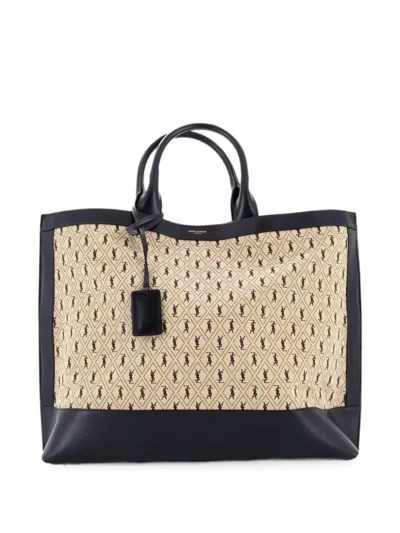 Pre-owned Saint Laurent Le Monogram Monogram All Over Canvas And Leather Large Tote Bag In Black