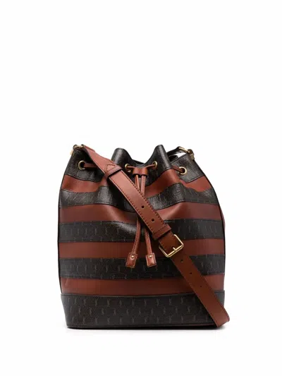 Saint Laurent Stripe Panelled Monogram Bag In Braun