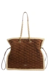 Saint Laurent Le Pochon Quilted Shearling Shoulder Bag In Dark Cigar/natural Beige