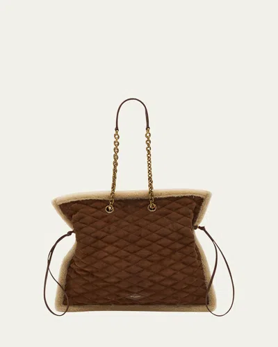 SAINT LAURENT LE POCHON TOTE BAG IN SUEDE AND SHEARLING