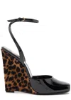 Saint Laurent Le Scandale 110 Patent Leather Wedge Sandals In Black