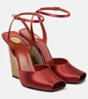 Saint Laurent Le Scandale 110 Satin Wedge Sandals In Dark Rust / Oil Green