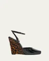 Saint Laurent Le Scandale 110 Patent Leather Wedge Sandals In Nero