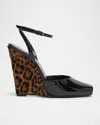 Saint Laurent Le Scandale 110 Patent Leather Wedge Sandals In Nero