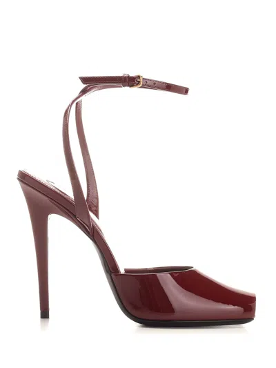 Saint Laurent La Scandale Patent Ankle-strap Sandals In Grenade