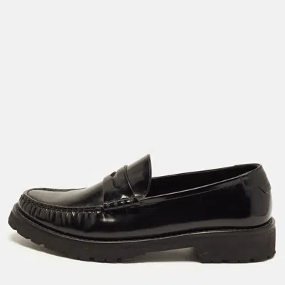 Pre-owned Saint Laurent Le Size 39.5 Black Leather Slip On Penny Loafers