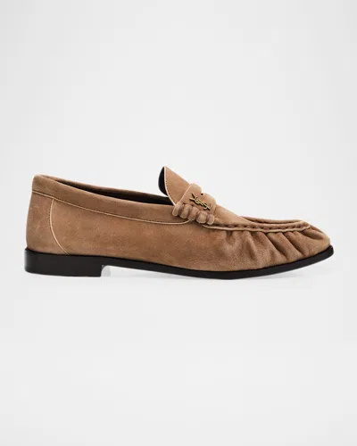 Saint Laurent Le Suede Ysl Penny Loafers In Brown