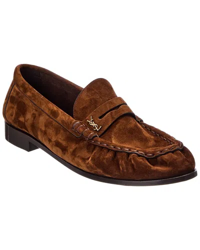 Saint Laurent Le Supple Suede Loafer In Brown