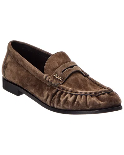 Saint Laurent Le Supple Suede Loafer In Brown