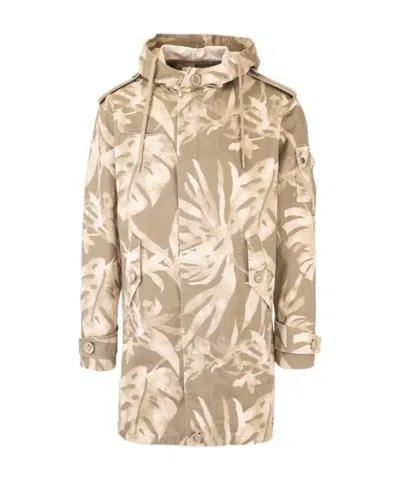Saint Laurent Leaf Pattern Hooded Parka In Nude