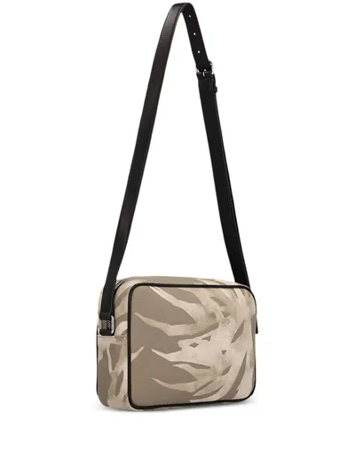 Saint Laurent Leaf-print Camera Bag In Neutral