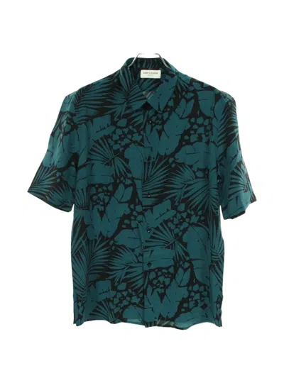 Pre-owned Saint Laurent Leaf-print Short-sleeve Shirt In Green