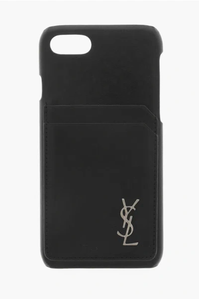 Saint Laurent Leather 8 Plus Iphone Cover In Black