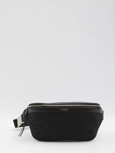 Saint Laurent Leather Accented Zipper Belt Bag In Black