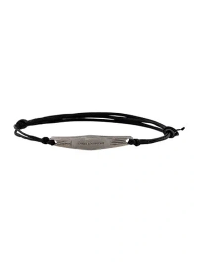 Pre-owned Saint Laurent Leather Adjustable Tag Bracelet In Black
