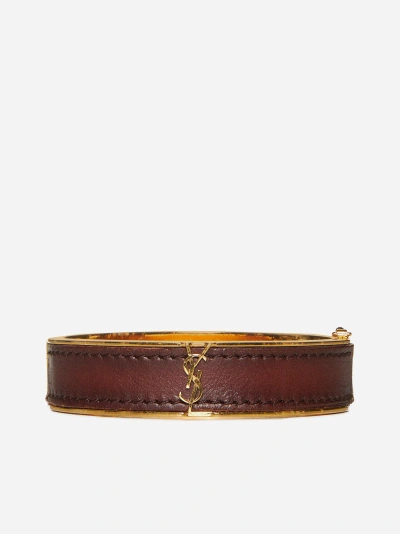 Saint Laurent Leather And Metal Bracelet In Gold