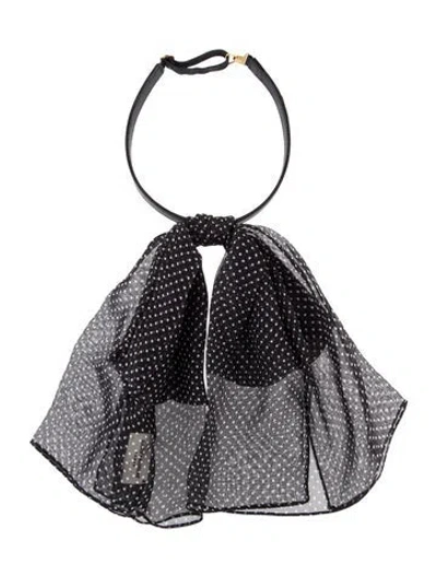 Pre-owned Saint Laurent Leather & Silk Bow Tie Choker Necklace, 14.5" In Black