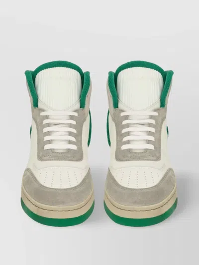 Saint Laurent Leather And Suede Sneakers With Perforated Detailing In White