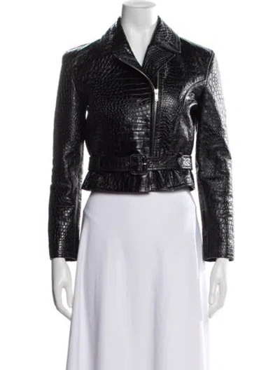 Pre-owned Saint Laurent Leather Animal Print Biker Jacket In Black
