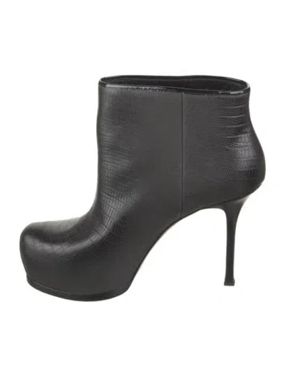 Pre-owned Saint Laurent Leather Animal Print Boots In Black