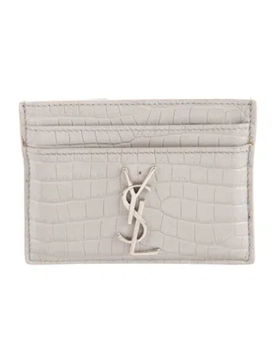 Pre-owned Saint Laurent Leather Animal Print Card Holder In Grey