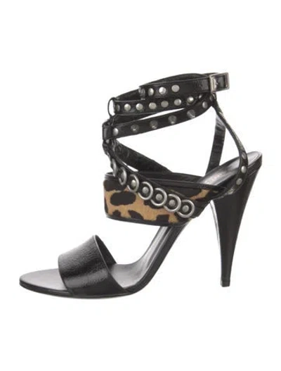 Pre-owned Saint Laurent Leather Animal Print Gladiator Sandals In Black