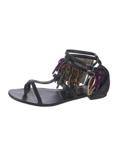 Pre-owned Saint Laurent Leather Animal Print Gladiator Sandals In Multicolor