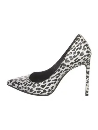Pre-owned Saint Laurent Leather Animal Print Pumps In White