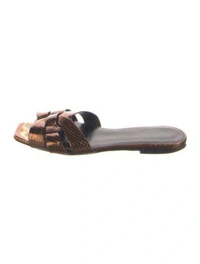 Pre-owned Saint Laurent Leather Animal Print Slides In Brown