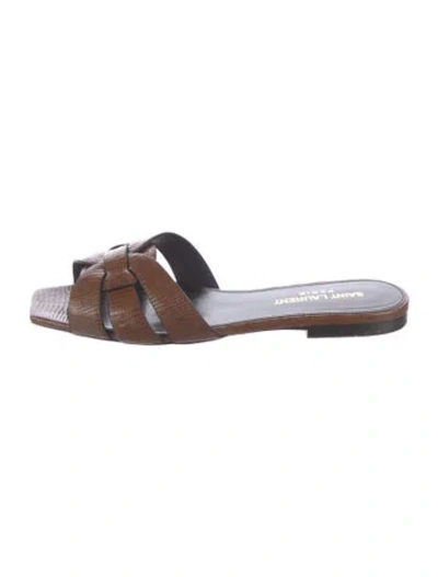 Pre-owned Saint Laurent Leather Animal Print Slides In Brown