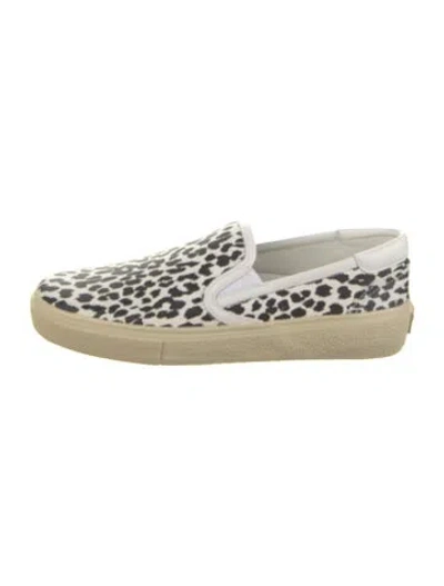 Pre-owned Saint Laurent Leather Animal Print Slippers In White