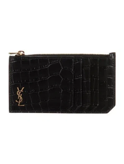 Pre-owned Saint Laurent Leather Animal Print Wallet In Black