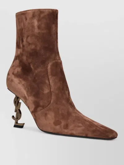 Saint Laurent Leather Ankle Boots In Brown