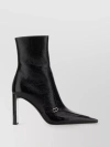 SAINT LAURENT LEATHER ANKLE BOOTS WITH POINTED TOE AND BUCKLE DETAIL
