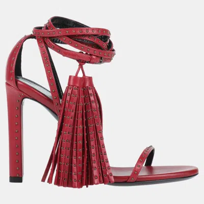 Pre-owned Saint Laurent Leather Ankle Strap Sandals Size 37 In Red