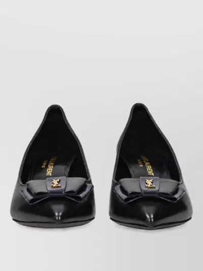 Saint Laurent Leather Ballerina Shoes In Black