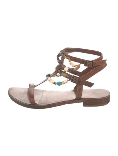 Pre-owned Saint Laurent Leather Beaded Accents Gladiator Sandals In Brown